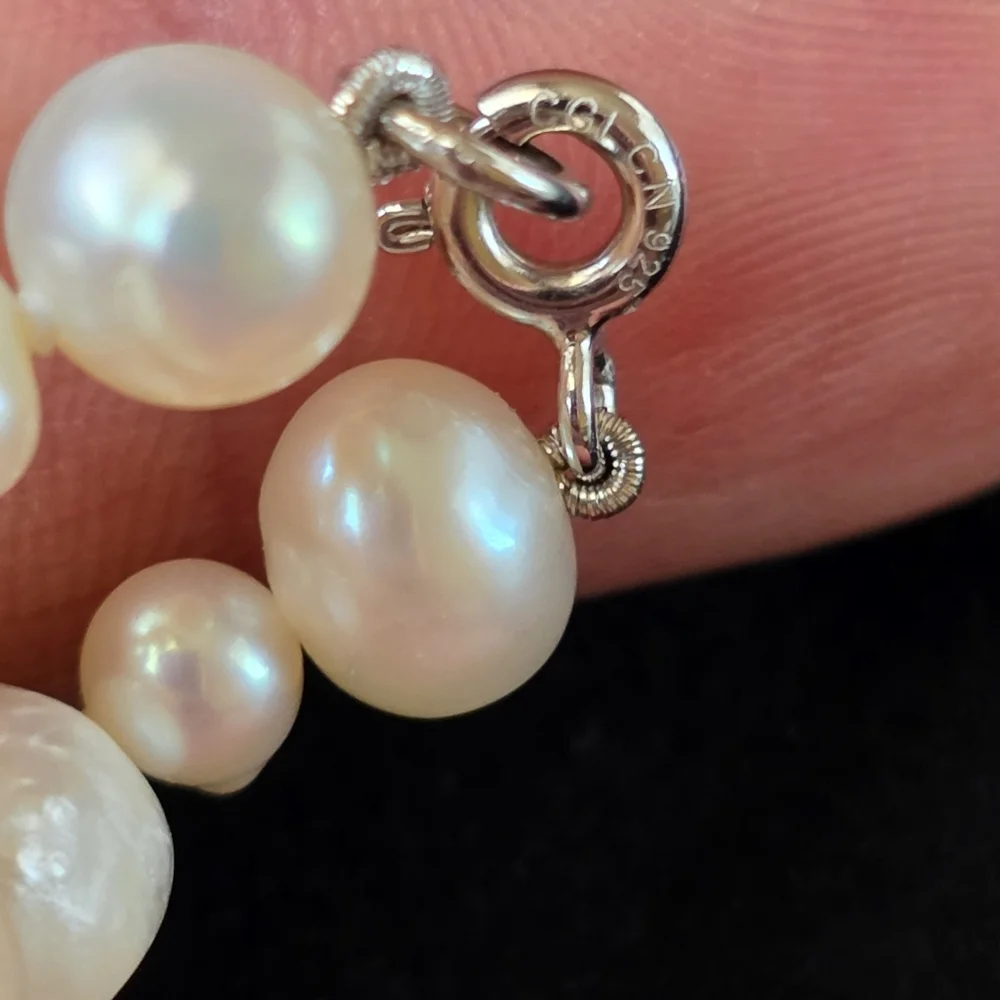 Vintage Baroque Pearl Necklace 925 Sterling Silver Signed CGI CN